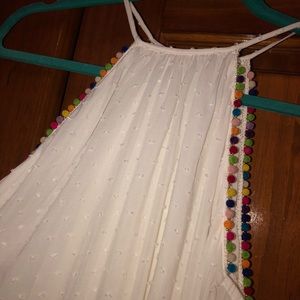 Francesca's high neck multi-color pom pom top